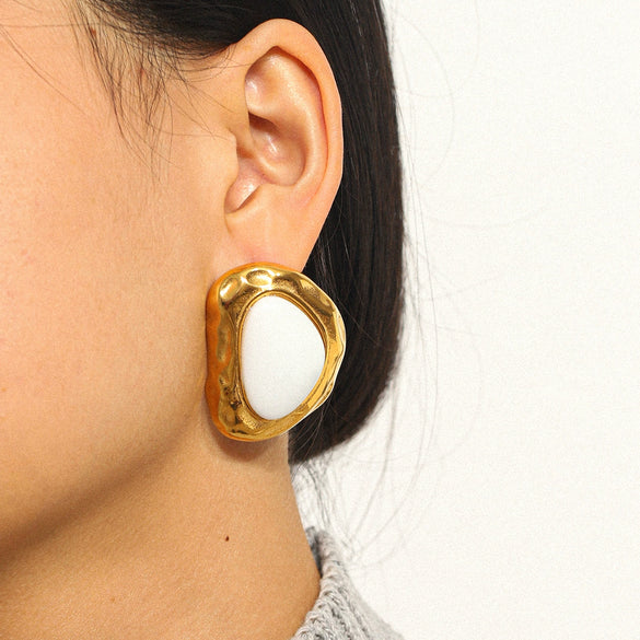 Wholesale Ins Style Vintage Retro Geometric Oval Stainless Steel Electroplated Earrings For Women