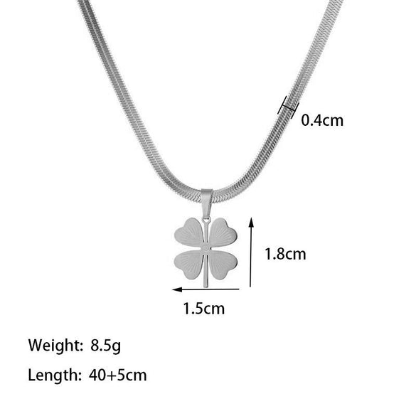 Wholesale Ins Style Women's Jewelry Titanium Steel Necklace With Clover Pendant And Plants And Flowers Pattern Electroplated Design