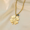 Wholesale Ins Style Women's Jewelry Titanium Steel Necklace With Clover Pendant And Plants And Flowers Pattern Electroplated Design