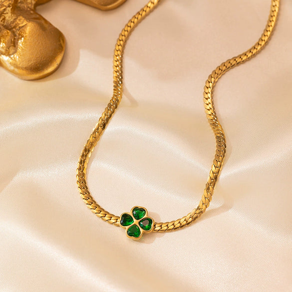 Wholesale Ins Style Women's Jewelry Titanium Steel Necklace With Clover Pendant And Plants And Flowers Pattern Electroplated Design