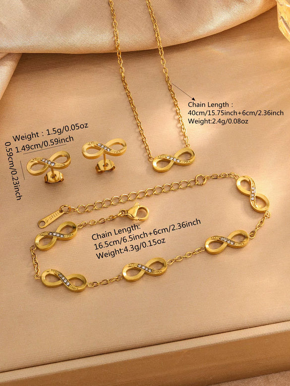 Wholesale Ins Style Women's Stainless Steel Jewelry Set With Cross Crown Roman Numerals Infinity Symbol Electroplated Necklace Bracelet Earrings