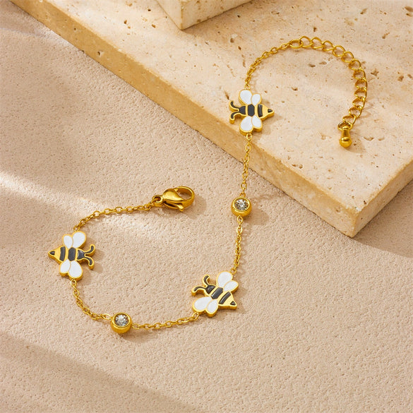 Wholesale Insect Bee Pattern Stainless Steel Goldplated Jewelry Bracelet For Women