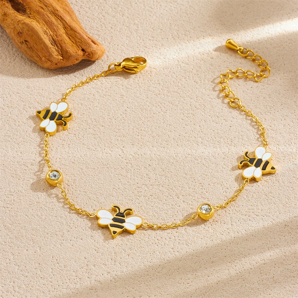 Wholesale Insect Bee Pattern Stainless Steel Goldplated Jewelry Bracelet For Women