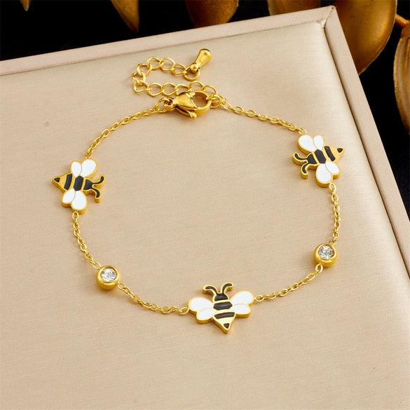 Wholesale Insect Bee Pattern Stainless Steel Goldplated Jewelry Bracelet For Women