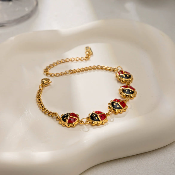 Wholesale Insect Bracelet For Women Stainless Steel Electroplating Geometric Ladybug Design