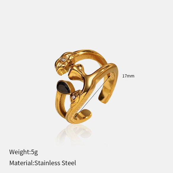 Wholesale Insect Pattern Stainless Steel 18K Gold Plated Open Ring Jewelry For Women