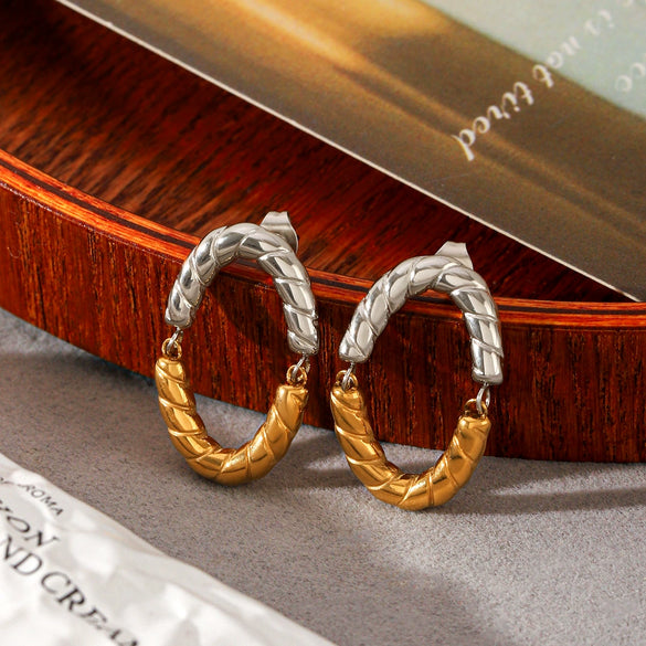 Wholesale Insstyle Geometric Stainless Steel Electroplated Twotone Oval Earrings For Women