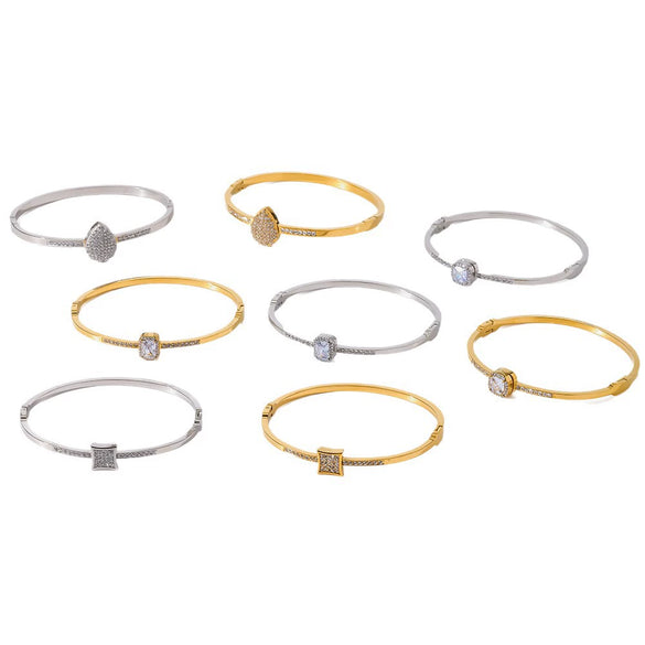 Wholesale Insstyle 18K Goldplated Geometric Zircon Clasp Stainless Steel Bracelet For Women