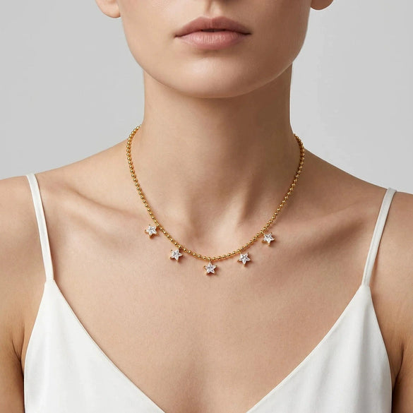 Wholesale Insstyle Stainless Steel Fivepointed Star Geometric Pendant With Bead Chain Necklace For Women Pvd Furnace Vacuum Real Gold Plated