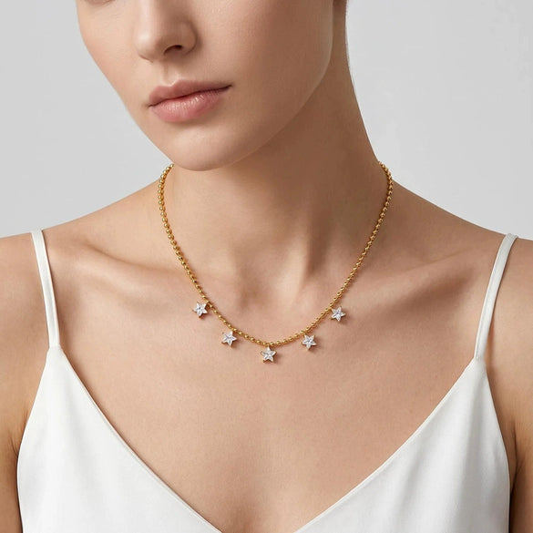 Wholesale Insstyle Stainless Steel Fivepointed Star Geometric Pendant With Bead Chain Necklace For Women Pvd Furnace Vacuum Real Gold Plated