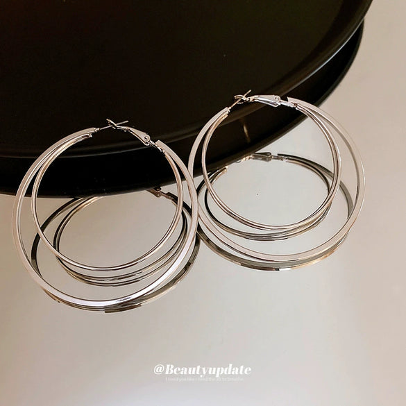 Wholesale Iron Doublelayer Round Plain Hoop Earrings Exaggerated Geometric Electroplated For Women