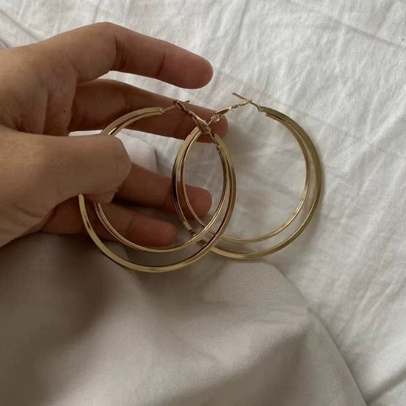 Wholesale Iron Doublelayer Round Plain Hoop Earrings Exaggerated Geometric Electroplated For Women
