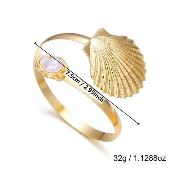 Wholesale Iron Electroplated Conch Shell Open Arm Bracelet Vacation Style Minimalist Jewelry Accessories