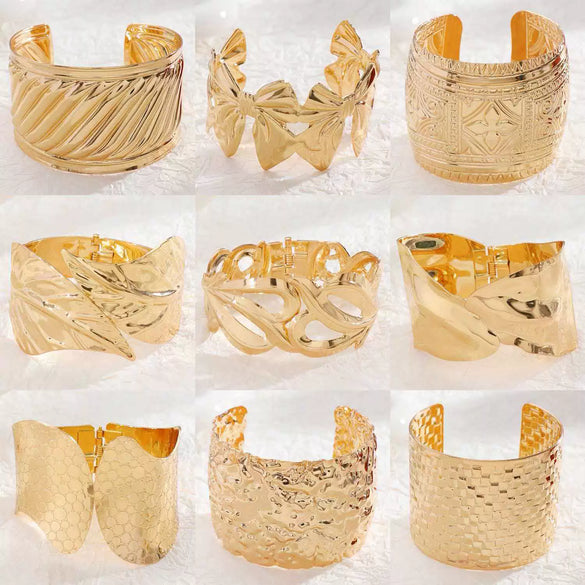 Wholesale Iron Electroplated Gold Widebrimmed Irregular Geometric Minimalist Retro Exaggerated Personality Bracelet Jewelry