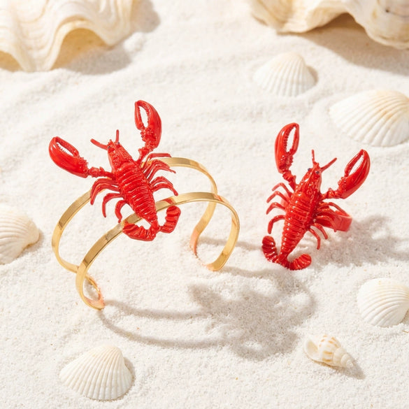 Wholesale Iron Electroplated Lobster Bracelet And Ring Set Niche Animal Style Jewelry Accessories