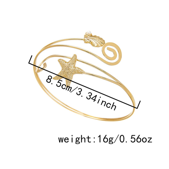 Wholesale Iron Electroplated Starfish And Conch Openstyle Arm Bracelet Modern Minimalist Accessories
