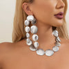 Wholesale Iron Geometric Oval Clavicle Necklace And Long Tassel Earrings With Electroplating Treatment