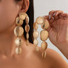 Wholesale Iron Geometric Oval Clavicle Necklace And Long Tassel Earrings With Electroplating Treatment