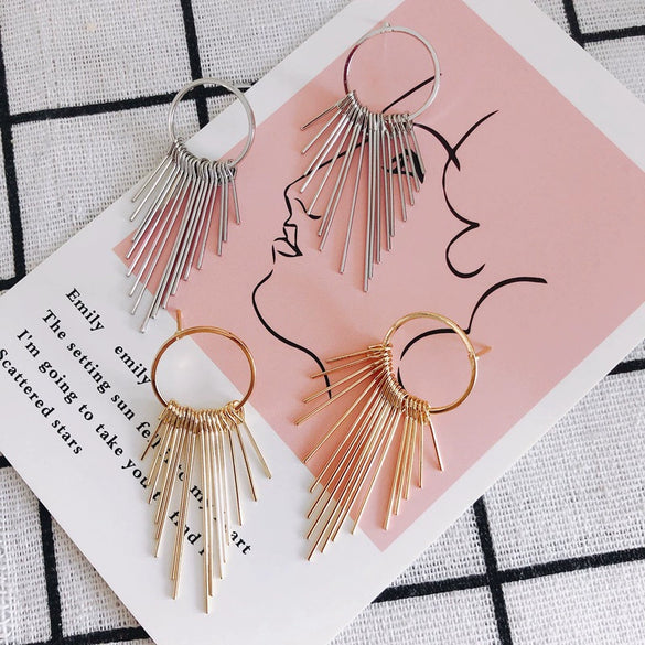 Wholesale Iron Geometric Round Tassel Earrings Pendant With 18K Real Gold Color Electroplated