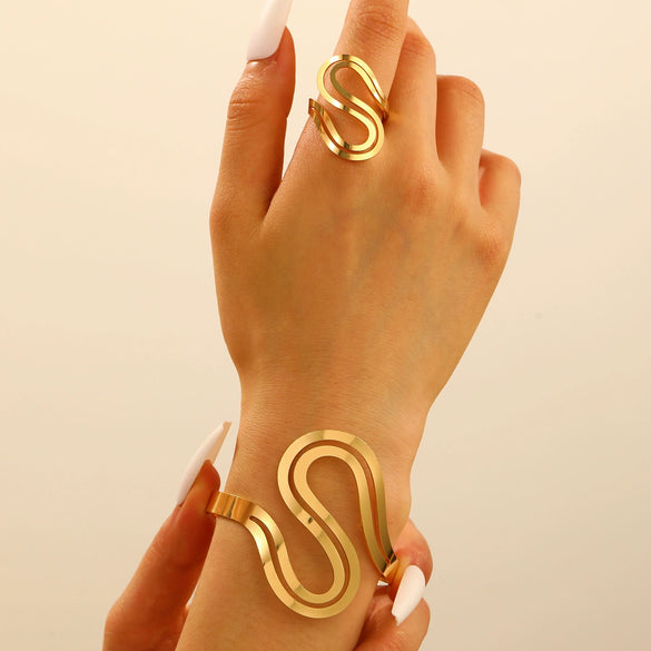 Wholesale Iron Geometric Sshaped Hollow Doublelayer Snakeshaped Opening Adjustable Unisex Bracelet