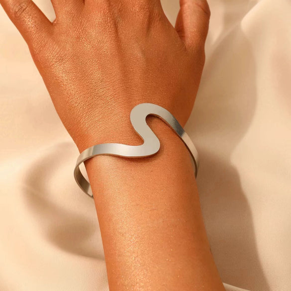 Wholesale Iron Geometric Sshaped Hollow Doublelayer Snakeshaped Opening Adjustable Unisex Bracelet