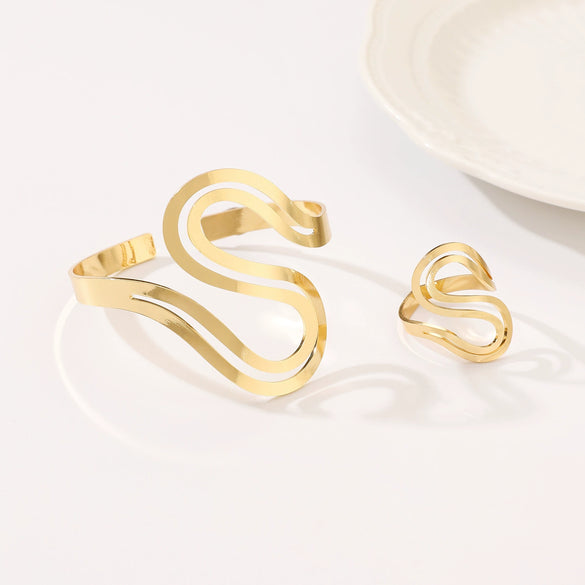 Wholesale Iron Geometric Sshaped Hollow Doublelayer Snakeshaped Opening Adjustable Unisex Bracelet
