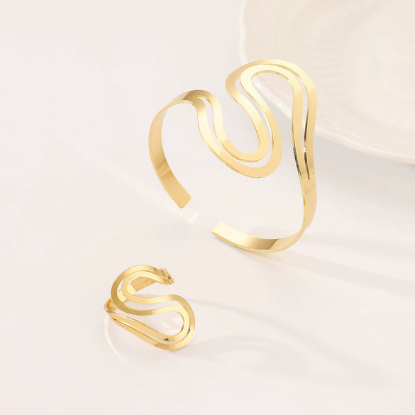Wholesale Iron Geometric Sshaped Hollow Doublelayer Snakeshaped Opening Adjustable Unisex Bracelet