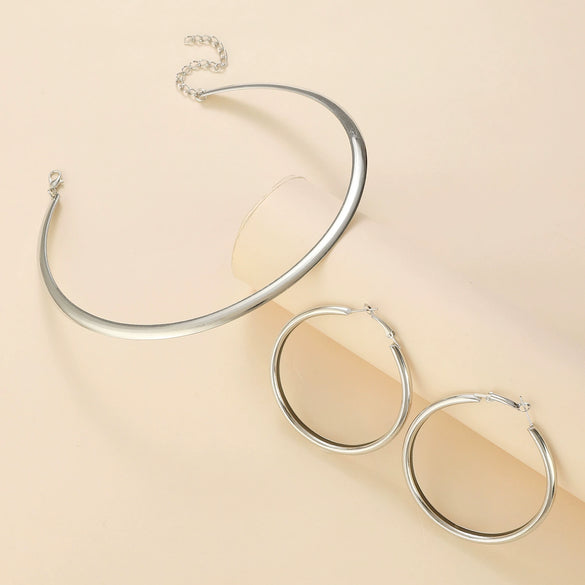 Wholesale Iron Geometric Style Electroplating Collar Earrings Twopiece Set Accessories For Women