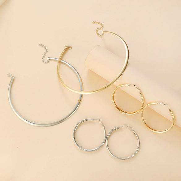 Wholesale Iron Geometric Style Electroplating Collar Earrings Twopiece Set Accessories For Women