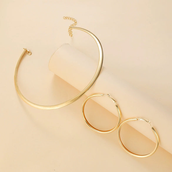Wholesale Iron Geometric Style Electroplating Collar Earrings Twopiece Set Accessories For Women