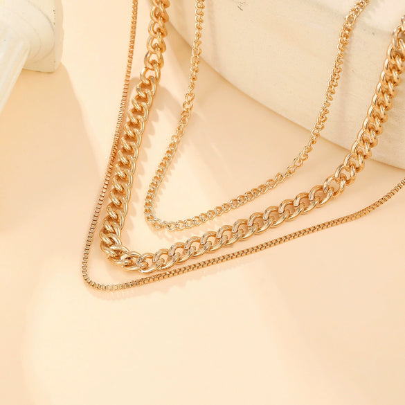 Wholesale Iron Multilayer Stacked Necklace With Geometric Design And Electroplating Treatment