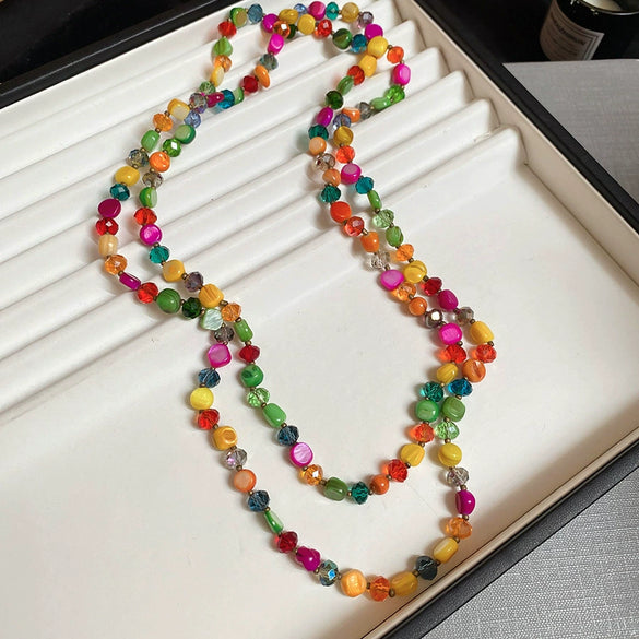Wholesale Irregular Color Shell Beaded Artificial Crystal Handmade Geometric Clavicle Necklace For Women