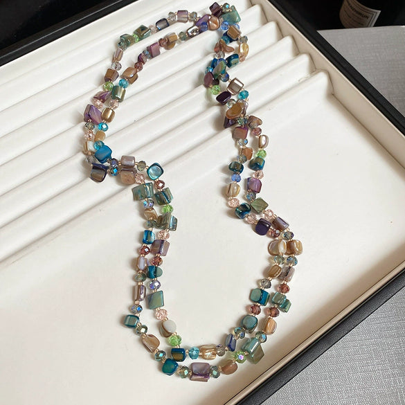 Wholesale Irregular Color Shell Beaded Artificial Crystal Handmade Geometric Clavicle Necklace For Women
