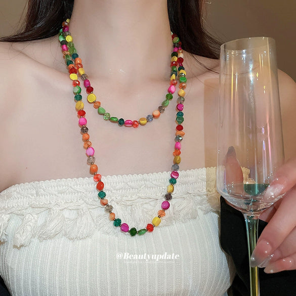 Wholesale Irregular Color Shell Beaded Artificial Crystal Handmade Geometric Clavicle Necklace For Women