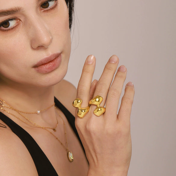 Wholesale Irregular Geometric Stainless Steel Ring With Pvd Electroplated 18K True Gold Color Preservation For Women