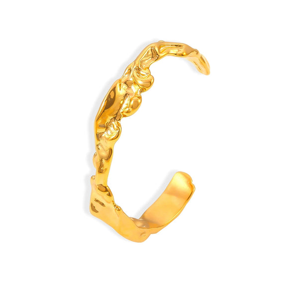Wholesale Irregular Hammer Wavy Opening Bracelet Stainless Steel 18K Gold Plated For Women