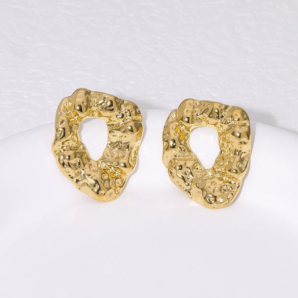 Wholesale Irregular Hammered High Sense Stainless Steel Earrings For Women 18K Gold Plated