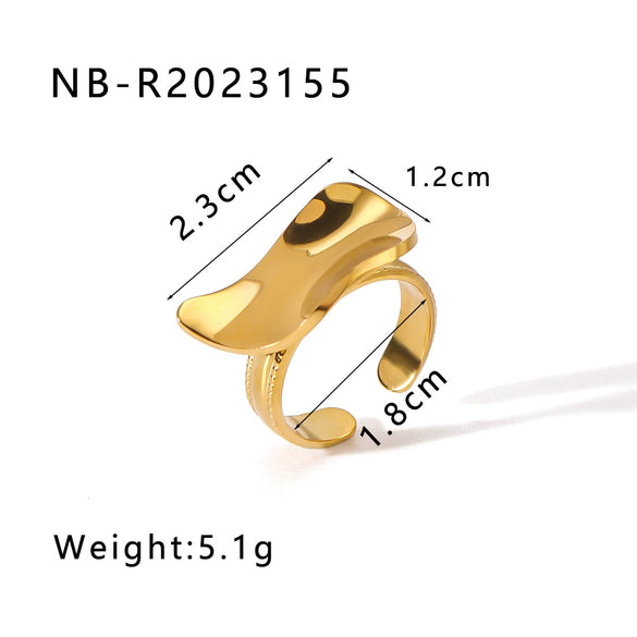 Wholesale Irregular Heartshaped Concaveconvex Surface Geometric Opening Ring In Stainless Steel With 18K Furnace Vacuum Plating For Women