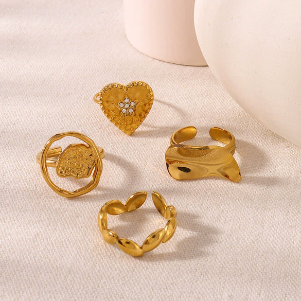 Wholesale Irregular Heartshaped Concaveconvex Surface Geometric Opening Ring In Stainless Steel With 18K Furnace Vacuum Plating For Women