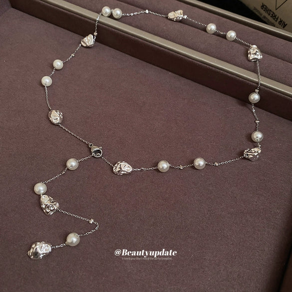 Wholesale Irregular Imitation Pearl Collarbone Chain For Women With Geometric Design And Electroplating Jewelry