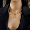 Wholesale Irregular Metal Beaded Titanium Steel Flat Snake Chain Double Layer Necklace With Geometric Pattern And Electroplating