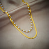 Wholesale Irregular Metal Beaded Titanium Steel Flat Snake Chain Double Layer Necklace With Geometric Pattern And Electroplating