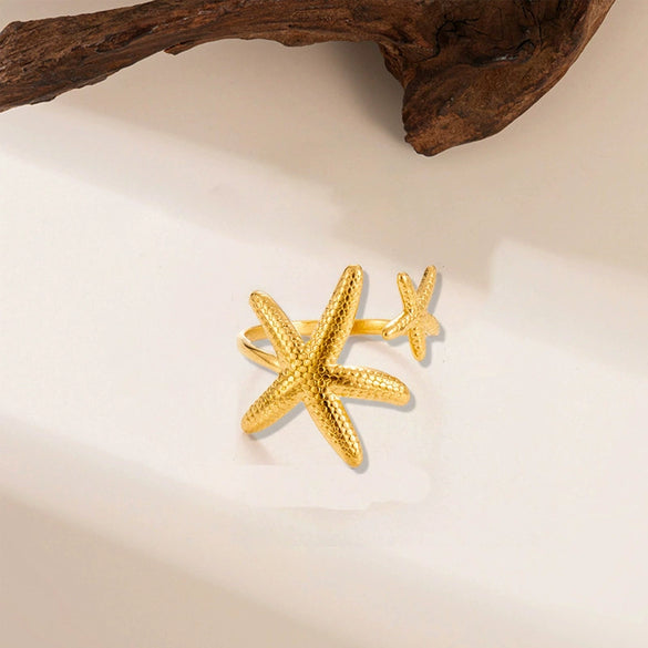 Wholesale Irregular Ocean Ring With Scallop Opening Adjustable Made Of Titanium Steel In Casual And Minimalist Style 18K Gold Plated By Vacuum Electroplating For Women