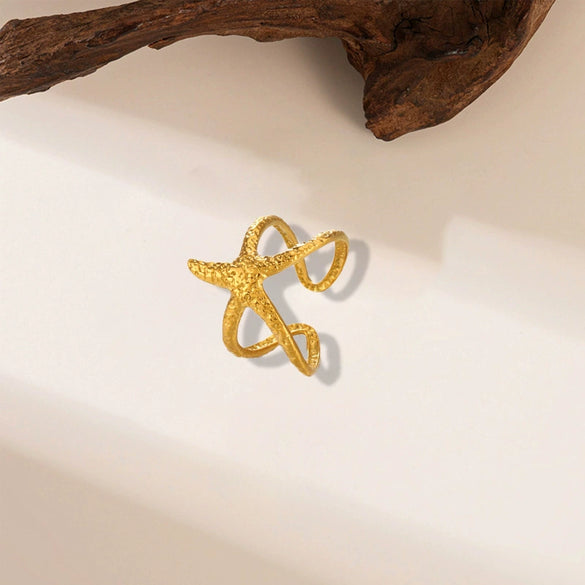 Wholesale Irregular Ocean Ring With Scallop Opening Adjustable Made Of Titanium Steel In Casual And Minimalist Style 18K Gold Plated By Vacuum Electroplating For Women