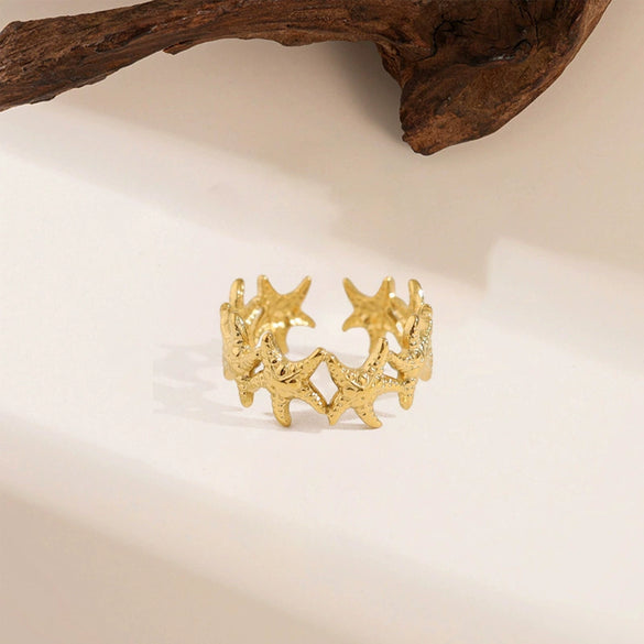 Wholesale Irregular Ocean Ring With Scallop Opening Adjustable Made Of Titanium Steel In Casual And Minimalist Style 18K Gold Plated By Vacuum Electroplating For Women