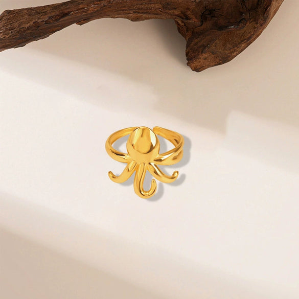 Wholesale Irregular Ocean Ring With Scallop Opening Adjustable Made Of Titanium Steel In Casual And Minimalist Style 18K Gold Plated By Vacuum Electroplating For Women