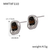 Wholesale Irregular Small Gold Bean Pendant Inlaid With Natural Tiger's Eye Stone Titanium Steel Earrings And Necklace Suit With Niche Design And Electroplating