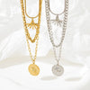Wholesale Irregular Sun Threelayer Round Pendant Necklace In Stainless Steel With Overlapping Design And Electroplating Treatment Bamboo And O Chain For Women