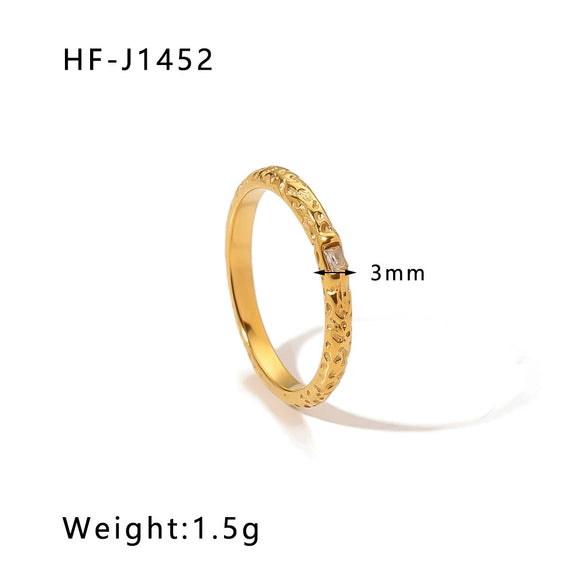 Wholesale Irregular Texture Inlaid Zircon Titanium Steel Ring With 18K Gold Electroplated For Women Geometric Style