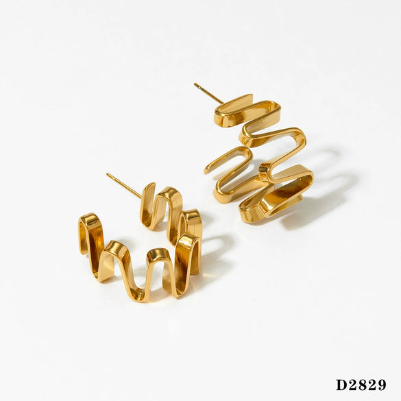 Wholesale Irregular Wave Curve Metallic Earrings For Girls Stainless Steel Electroplated